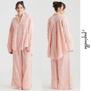 Papinelle - Sunset Orange & White Stripe Oversized Pajama Set Size Medium